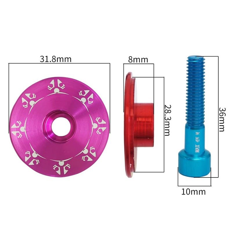 DEYING Bike Headset Cap with Aluminum Bolts 1-1/8 Stem Top Cap with Aluminum Alloy Bolt for MTB, Road Bike (Pink) - Image 2